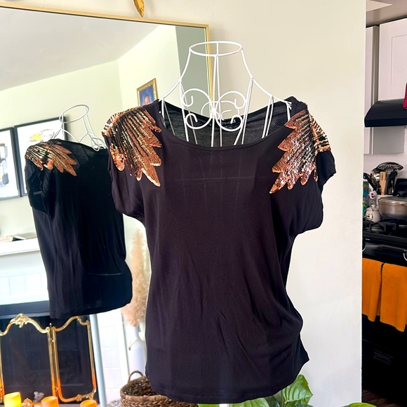 Forever 21 Black Top with Gold Sequin Shoulders - Picture 8 of 9